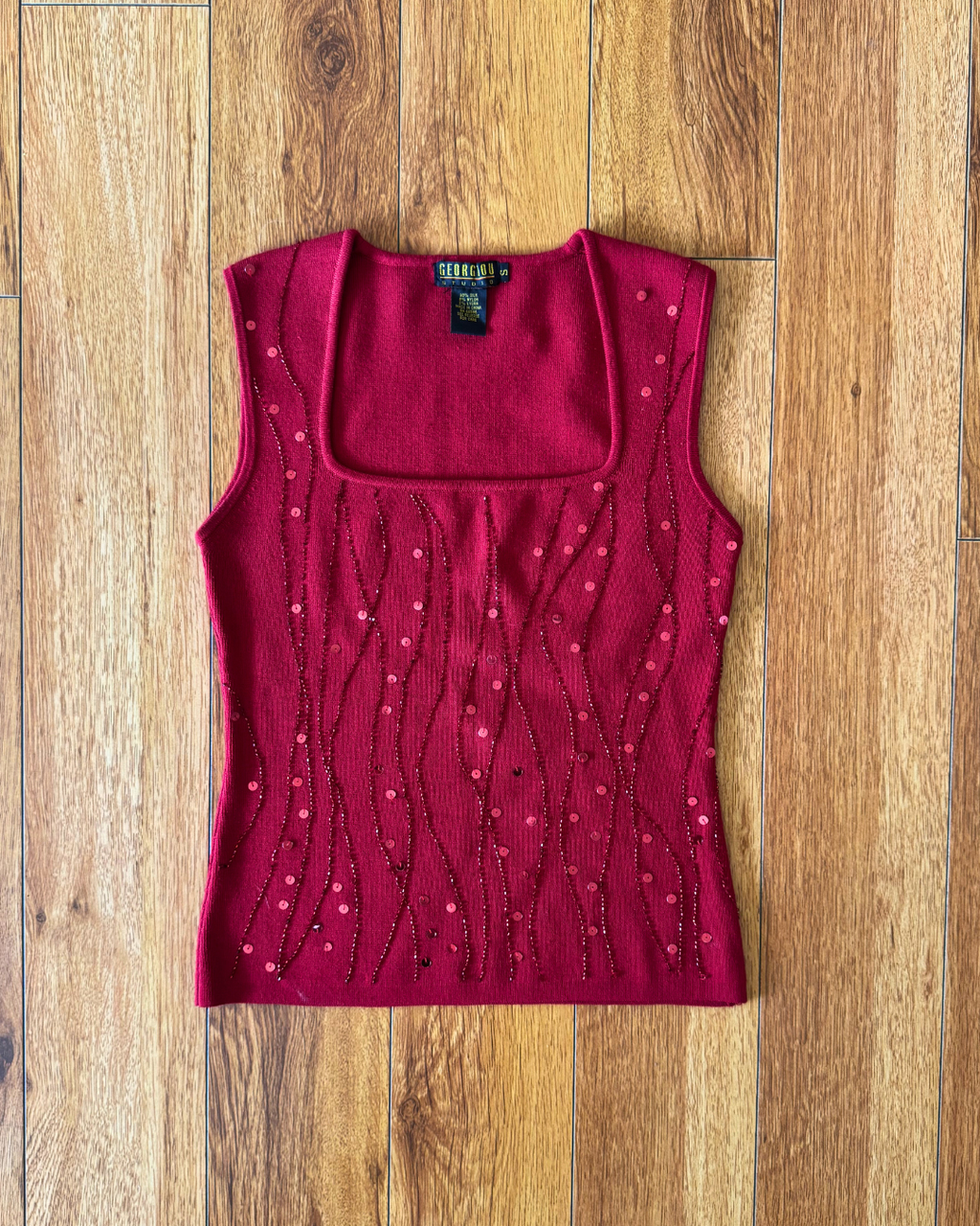 Vintage Georgiou Red Silk Beaded Blouse - Size S