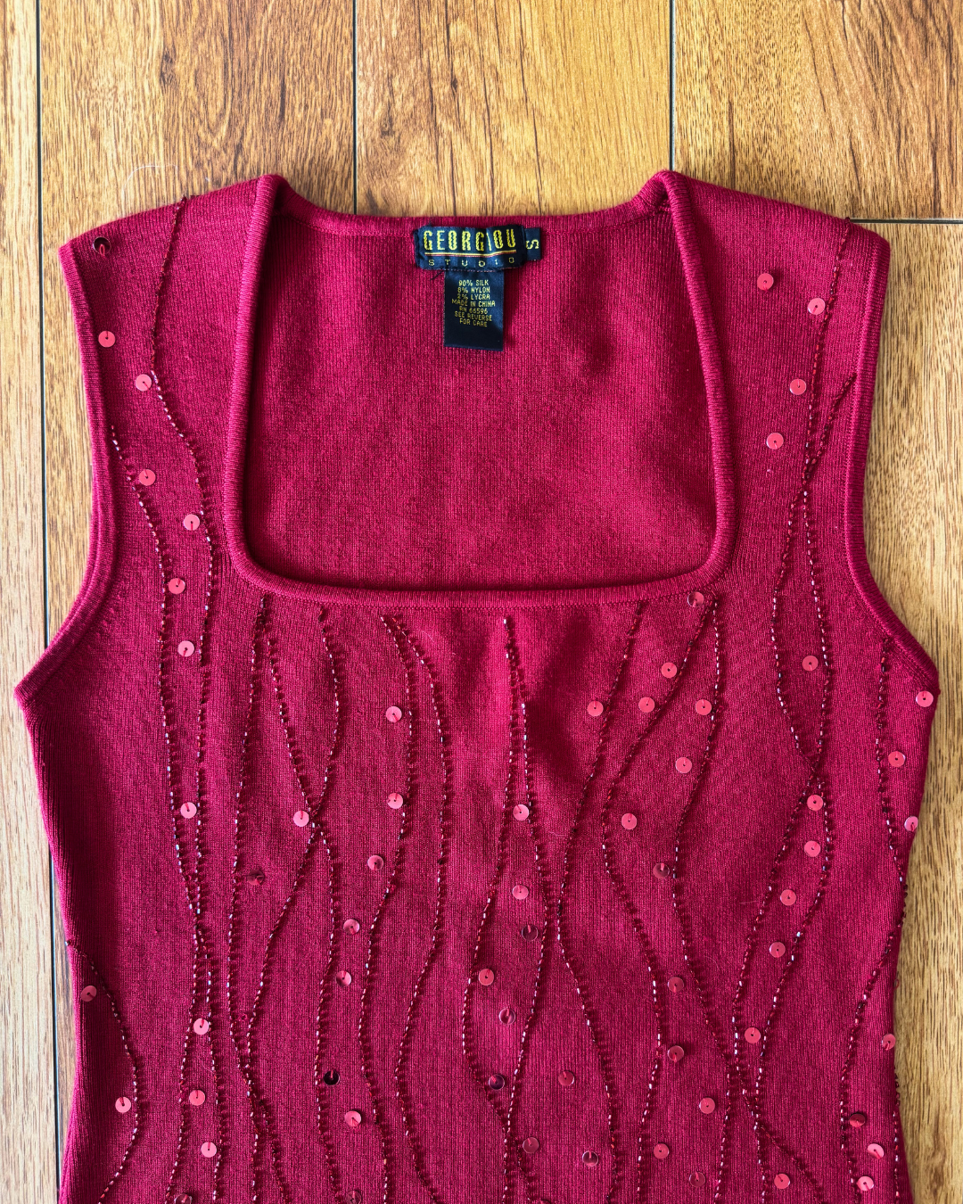 Vintage Georgiou Red Silk Beaded Blouse - Size S