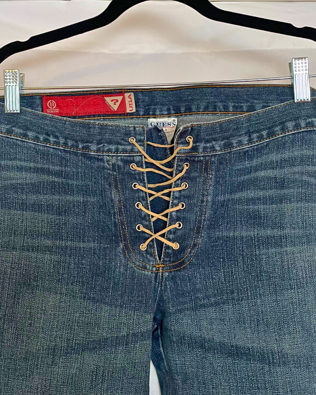Vintage Guess Lace-Up Flare Jeans – Size 27