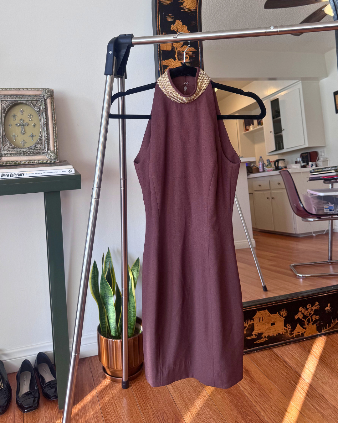 Vintage Gillian Petites Beaded Collar Shift Dress - Size 2