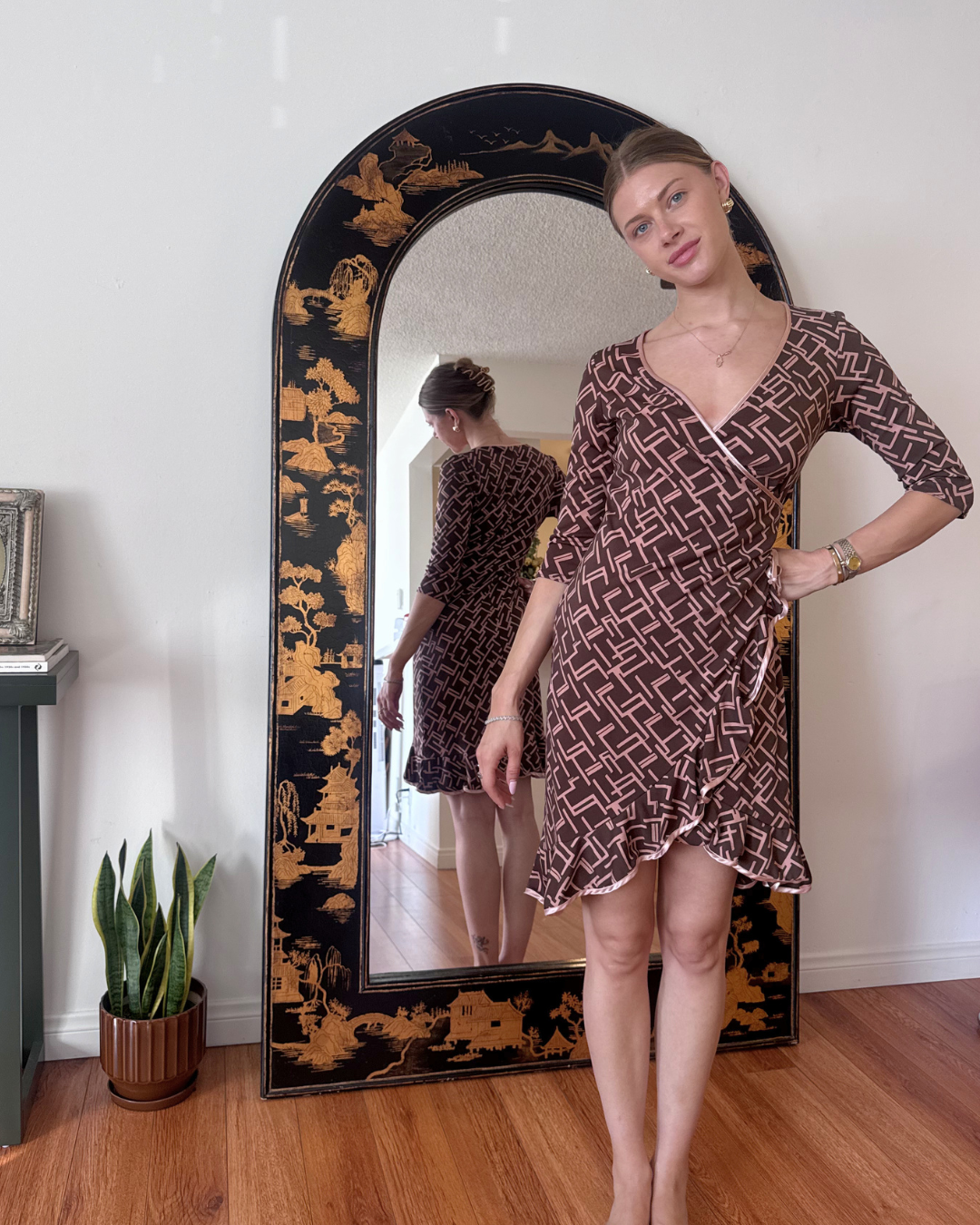 Vintage Jodi Kristopher Geometric Wrap Dress - Size M