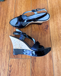 Vintage Via Spiga Black Patent Cork Wedge Sandals – Size 9