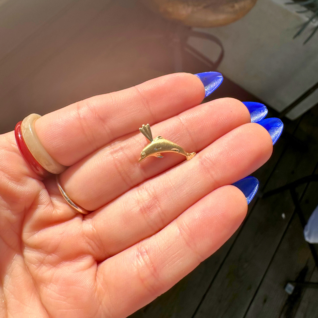 14K Solid Gold Dolphin Charm
