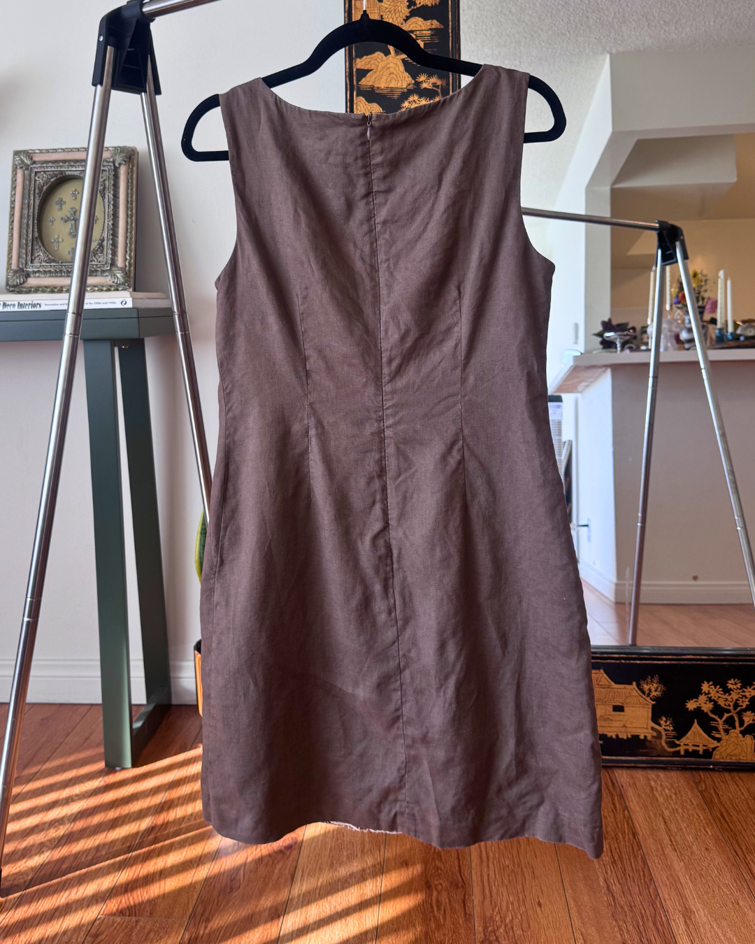 Vintage Carole Little Brown Linen Lace Shift Dress – Size 4