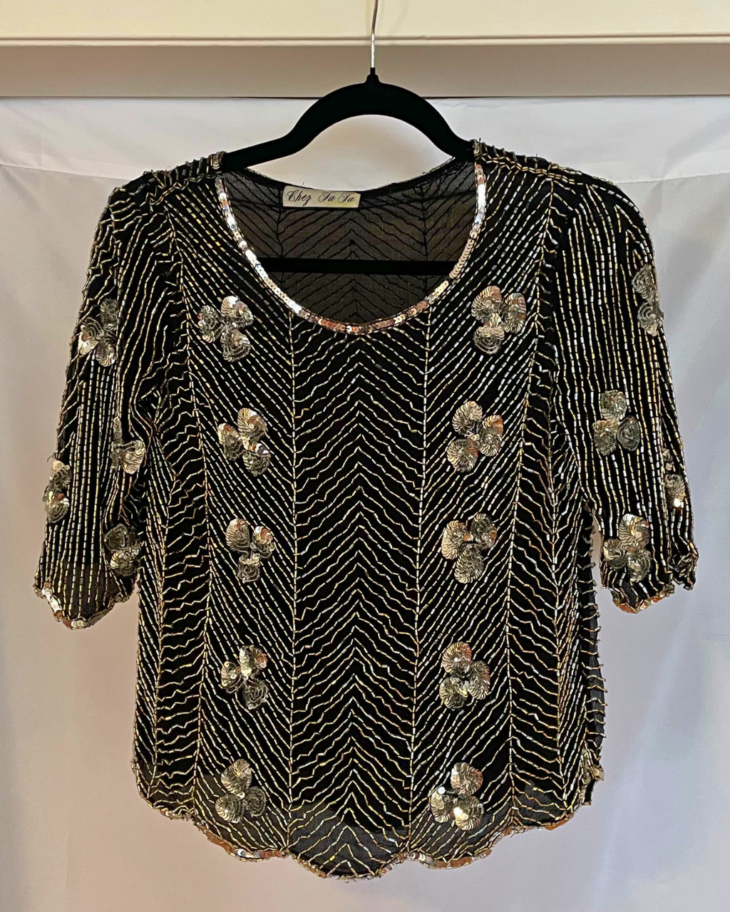 Vintage Pure Silk Beaded &amp; Sequin Statement Top – Fits Small