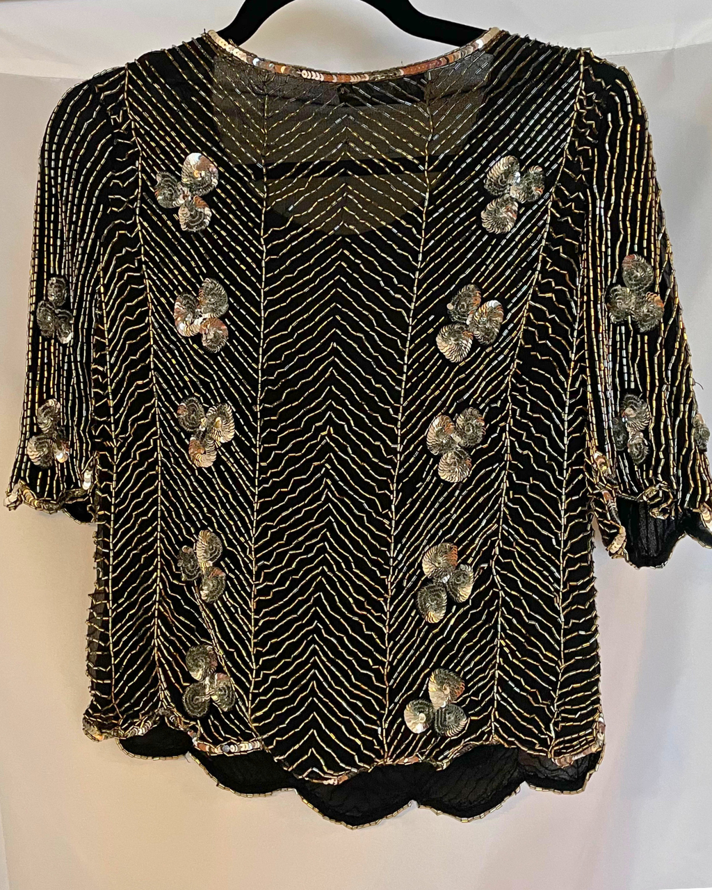 Vintage Pure Silk Beaded &amp; Sequin Statement Top – Fits Small