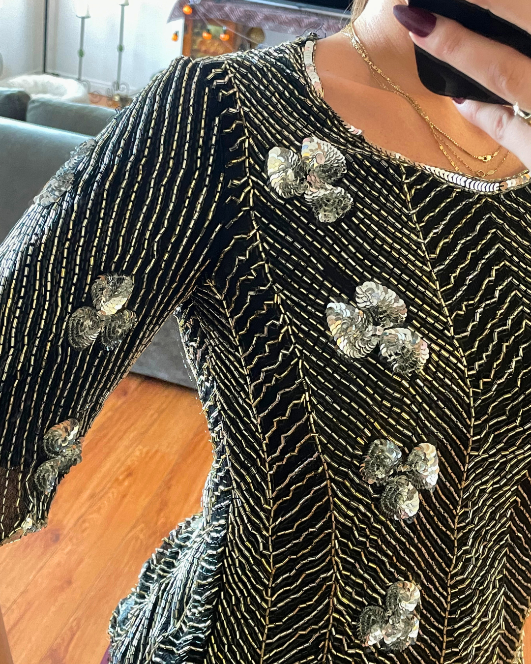 Vintage Pure Silk Beaded &amp; Sequin Statement Top – Fits Small