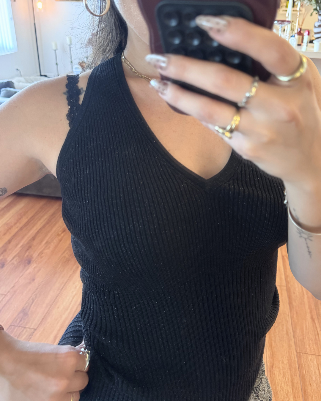 Vintage INC International Concepts Black Shimmer Silk Blend Sweater Tank – Petite Small