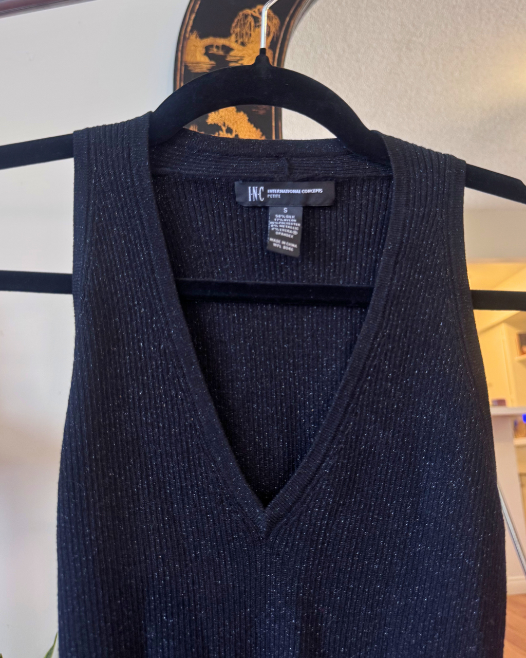 Vintage INC International Concepts Black Shimmer Silk Blend Sweater Tank – Petite Small