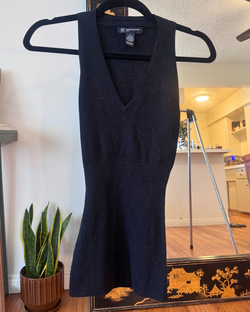 Vintage INC International Concepts Black Shimmer Silk Blend Sweater Tank – Petite Small