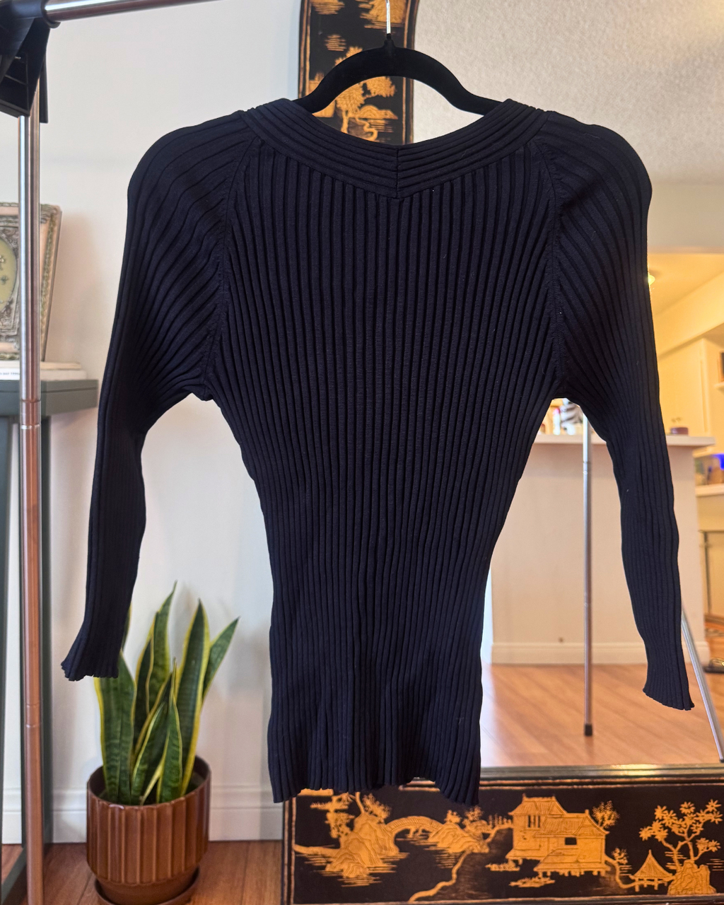 Vintage INC International Concepts Silk Blend Ribbed Knit Top – Petite Medium