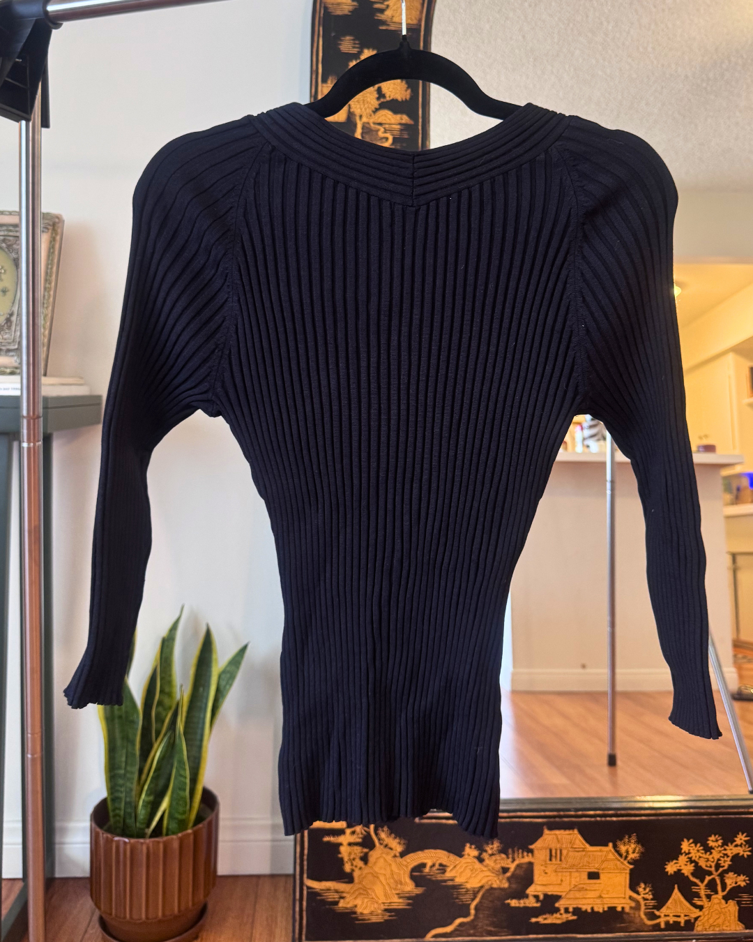 Vintage INC International Concepts Silk Blend Ribbed Knit Top – Petite Medium