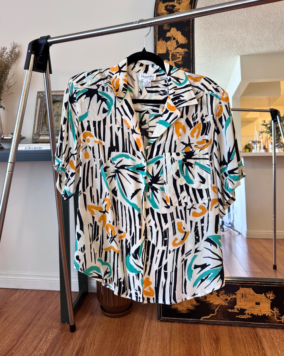 Vintage Christian Dior Tropical Abstract Print Blouse & Skirt Set – Size 10