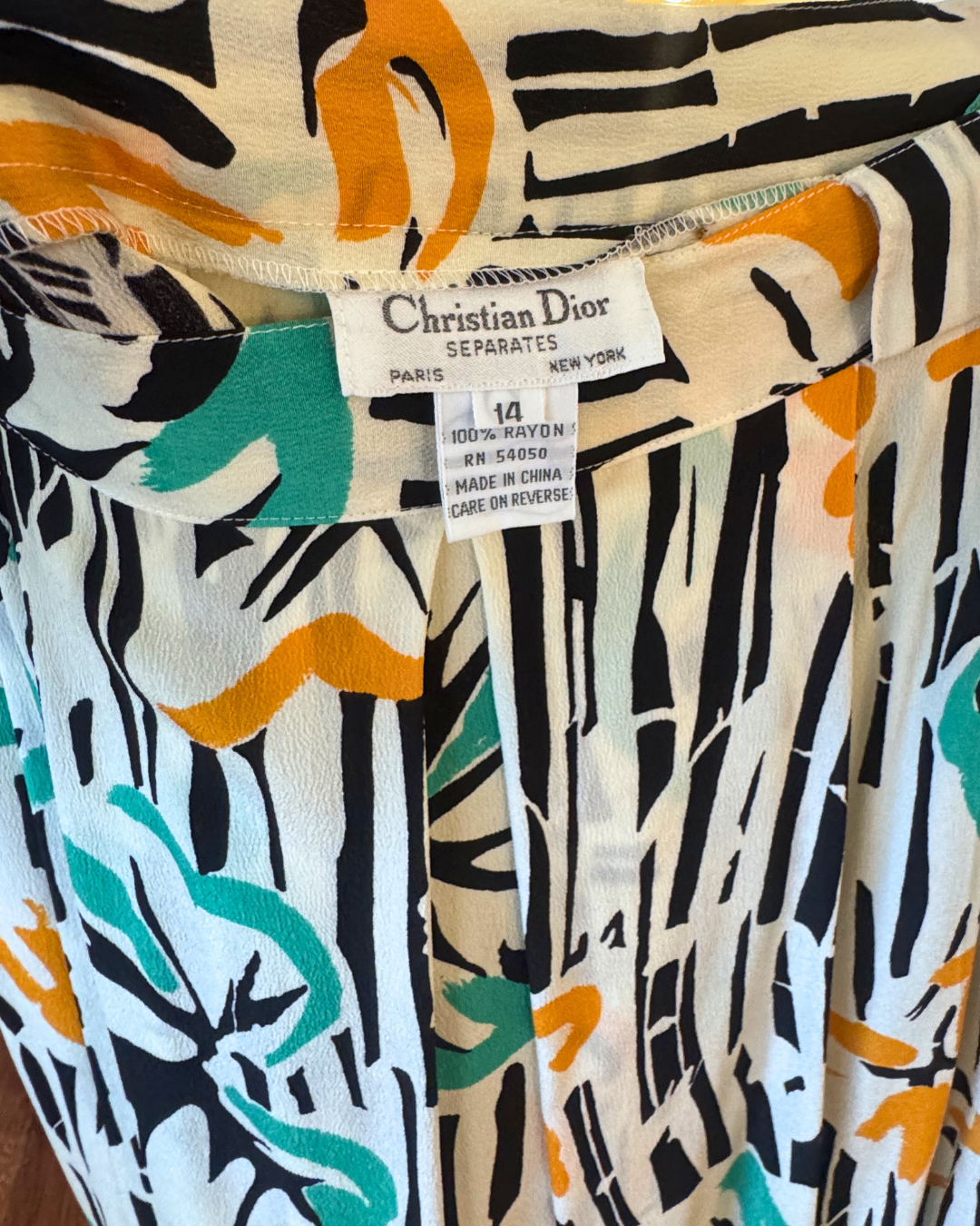 Vintage Christian Dior Tropical Abstract Print Blouse & Skirt Set – Size 10