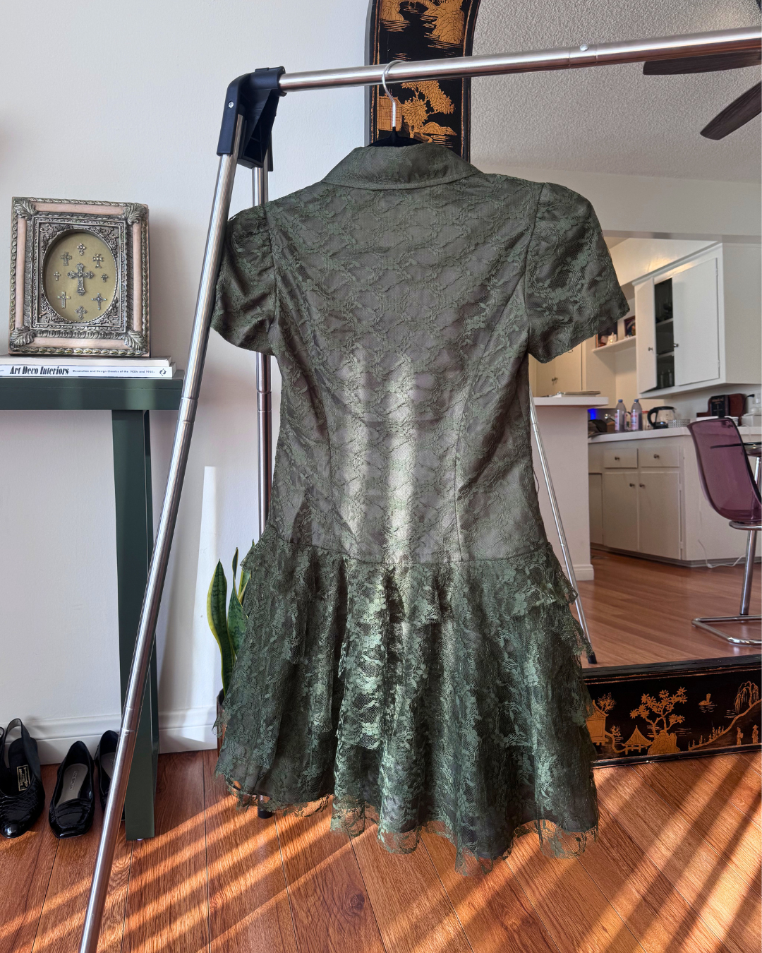 Vintage Jill Stuart Olive Lace Drop-Waist Mini Dress - Size 2